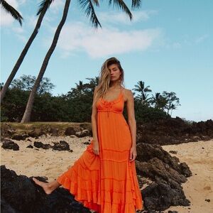 Free People Burst of Bliss Orange Maxi Dress